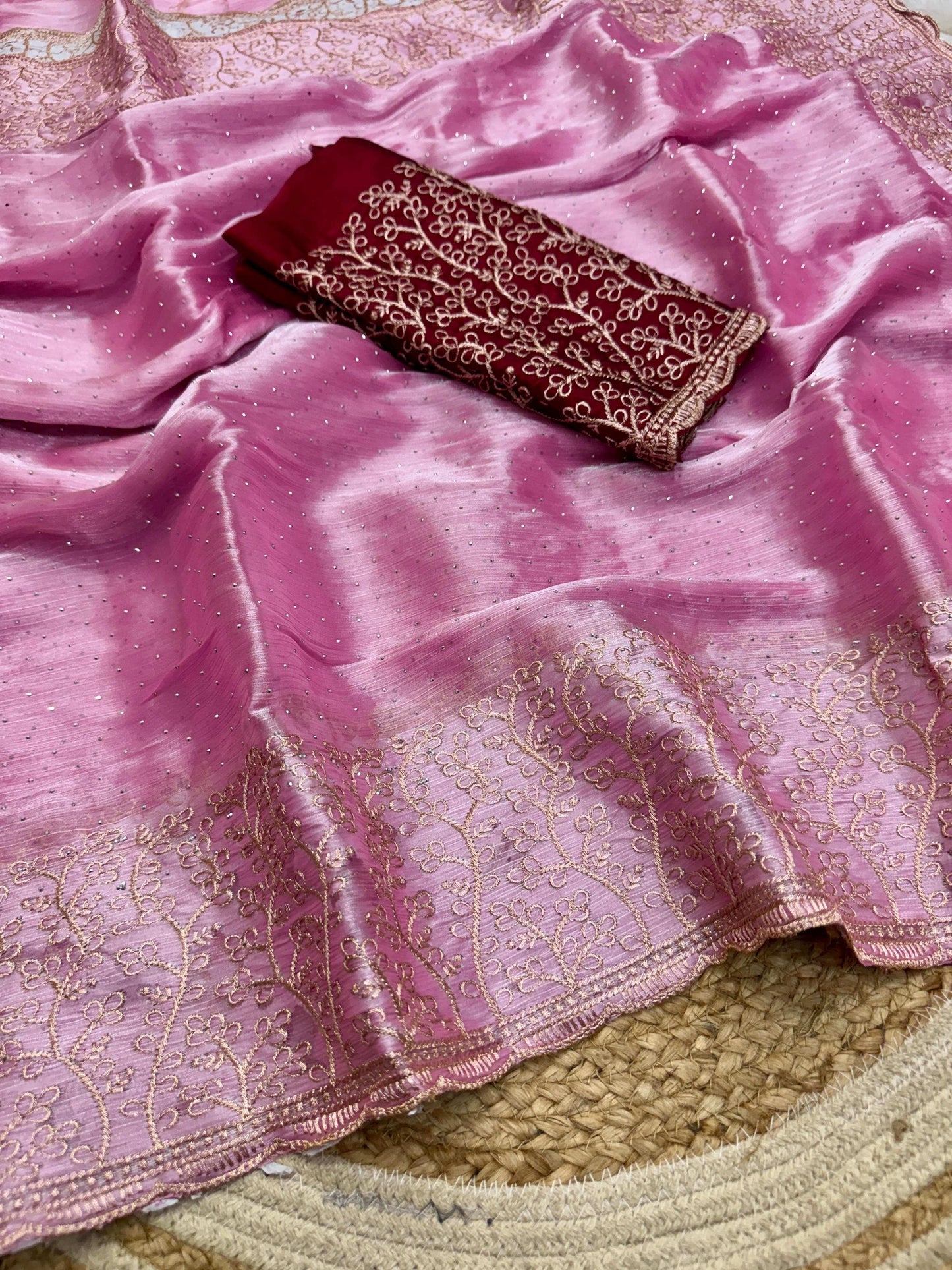 HOS Game Change 2 Burberry Chiffon Saree with Embroidery - House Of ShiVisha