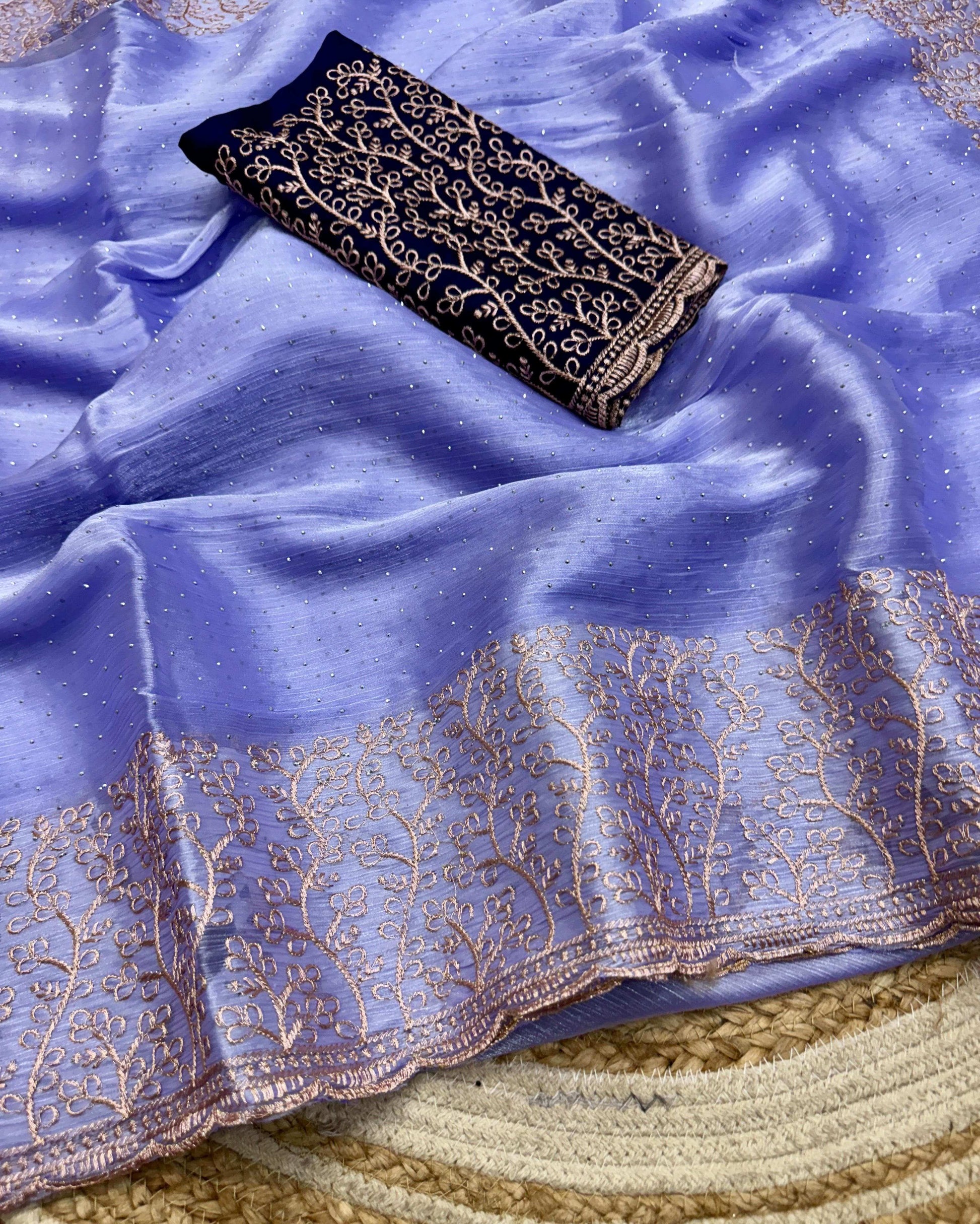 HOS Game Change 2 Burberry Chiffon Saree with Embroidery - House Of ShiVisha