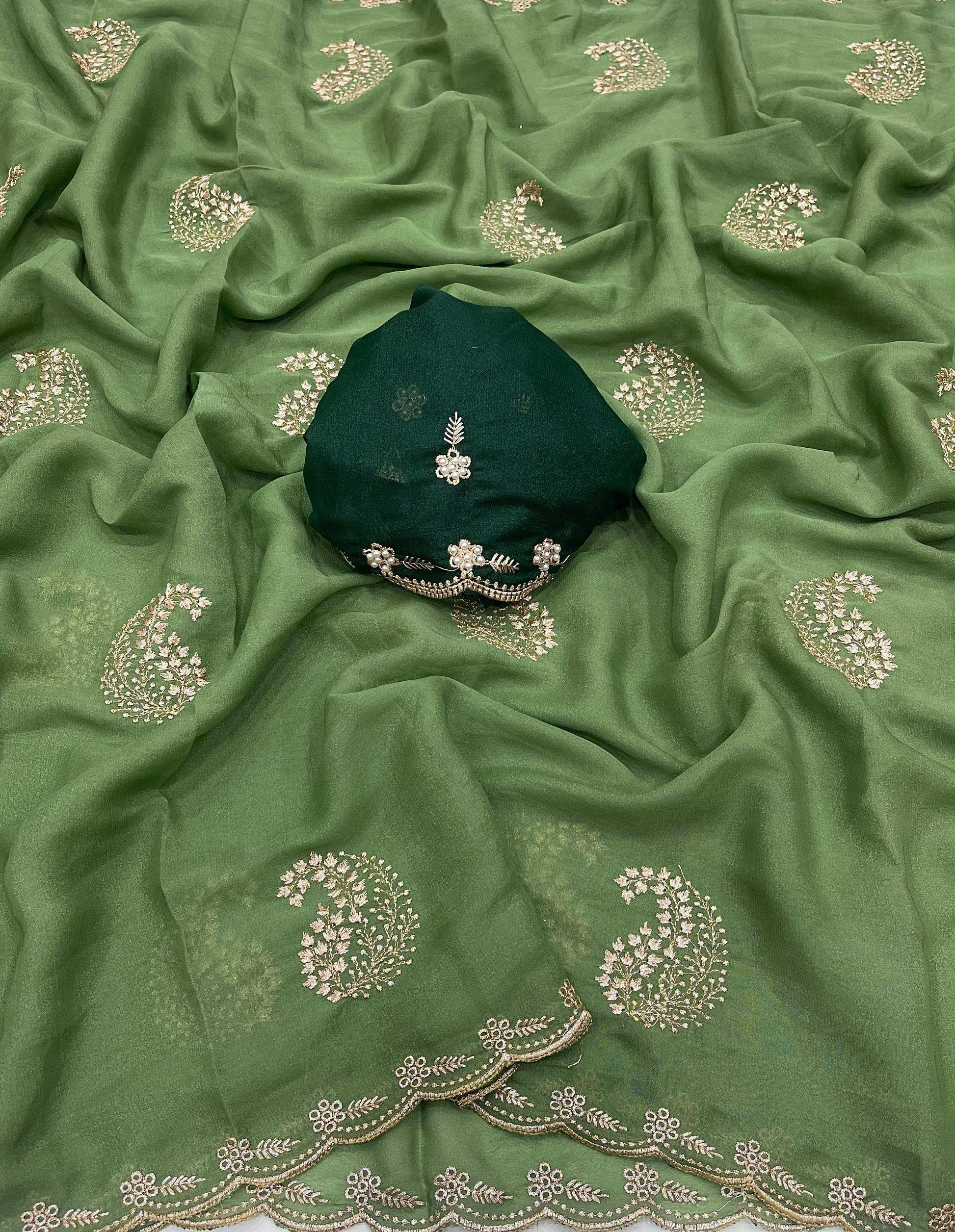 HOS Star Georgette Saree with Embroidery & Floral Blouse - House Of ShiVisha