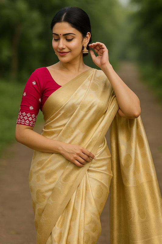 HOS Kasturi Tissue Silk Saree with Zari Weaving & Dual Blouses - House Of ShiVisha
