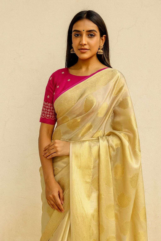 HOS Kasturi Tissue Silk Saree with Zari Weaving & Dual Blouses - House Of ShiVisha