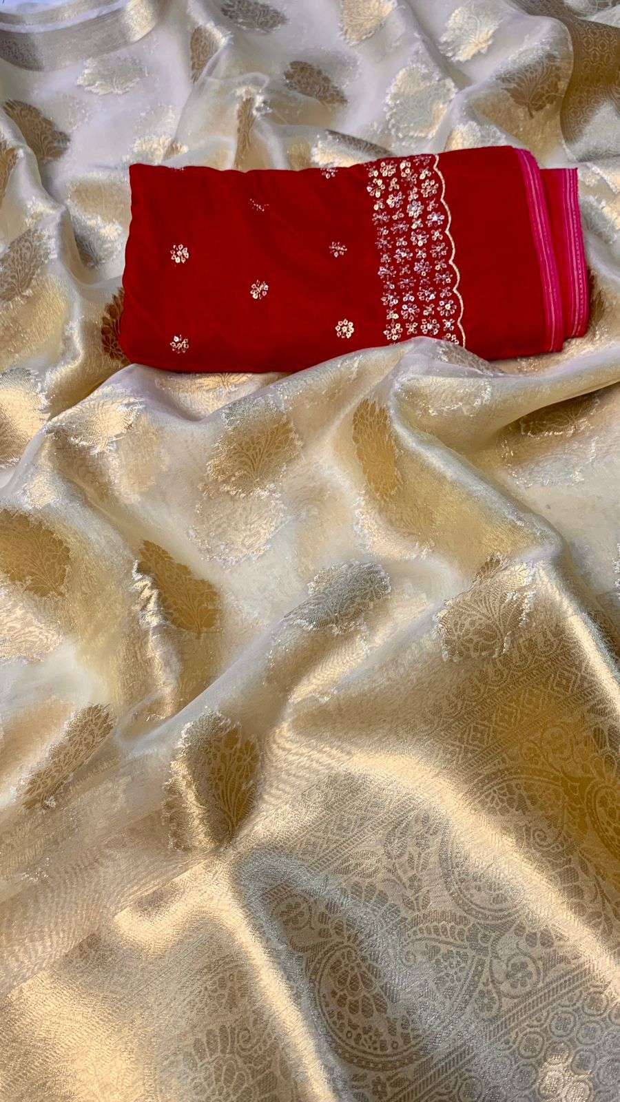 HOS Kasturi Tissue Silk Saree with Zari Weaving & Dual Blouses - House Of ShiVisha