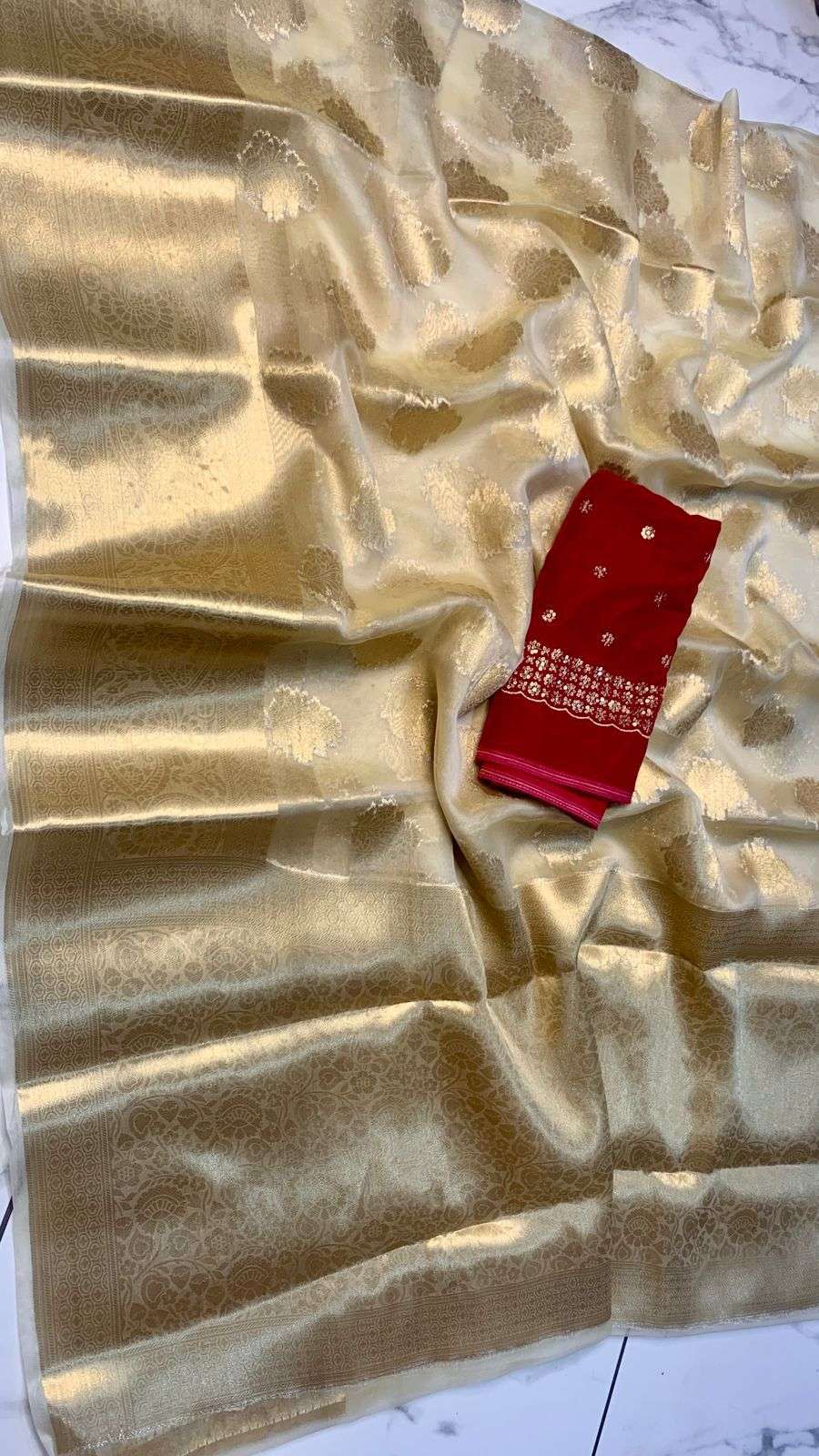 HOS Kasturi Tissue Silk Saree with Zari Weaving & Dual Blouses - House Of ShiVisha