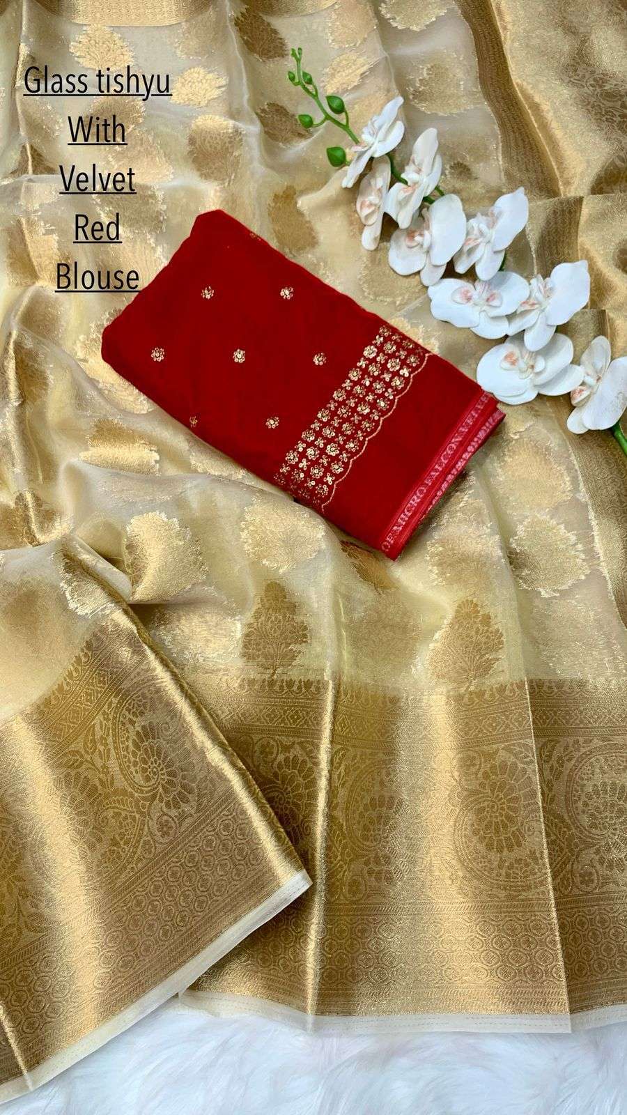 HOS Kasturi Tissue Silk Saree with Zari Weaving & Dual Blouses - House Of ShiVisha