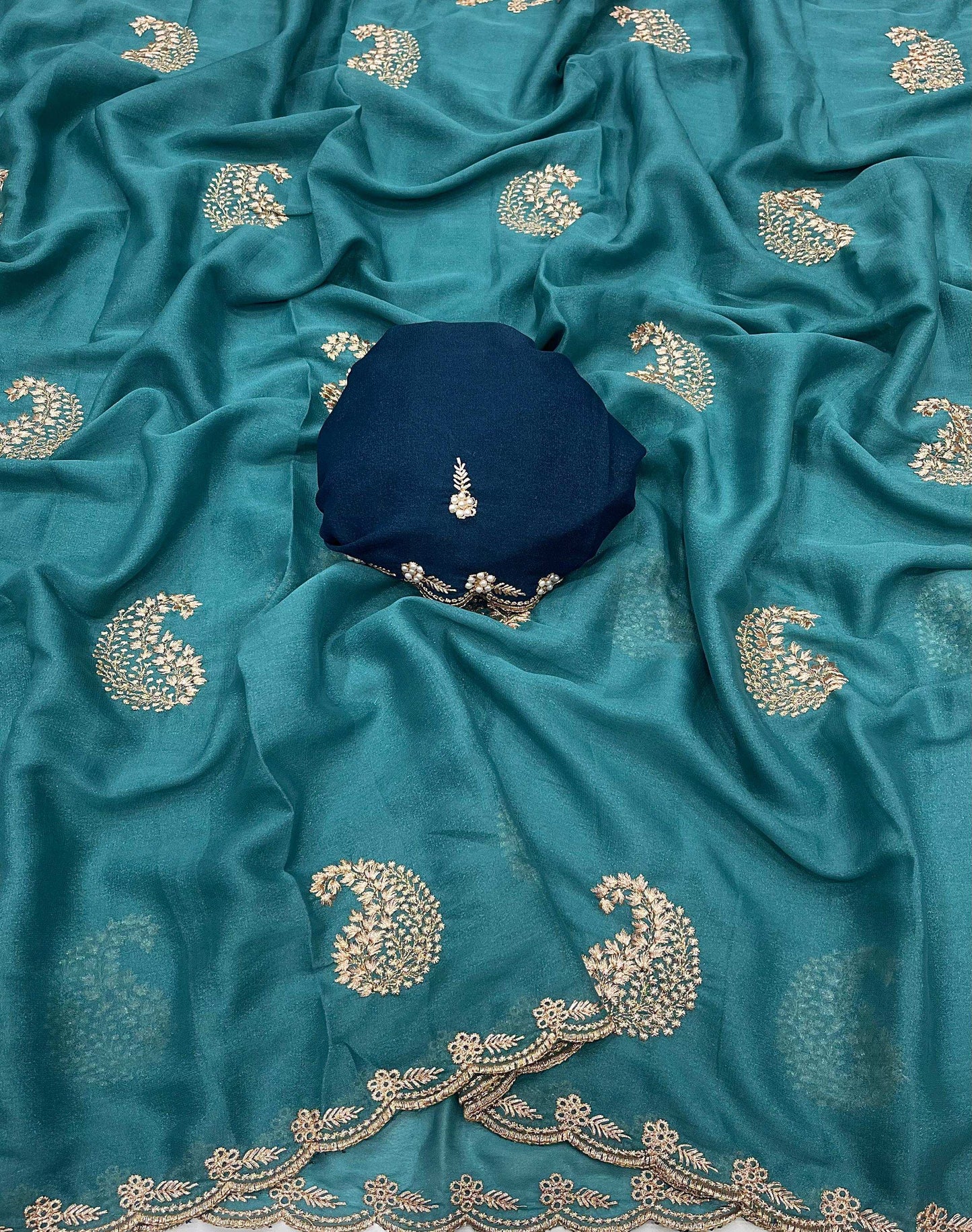 HOS Star Georgette Saree with Embroidery & Floral Blouse - House Of ShiVisha