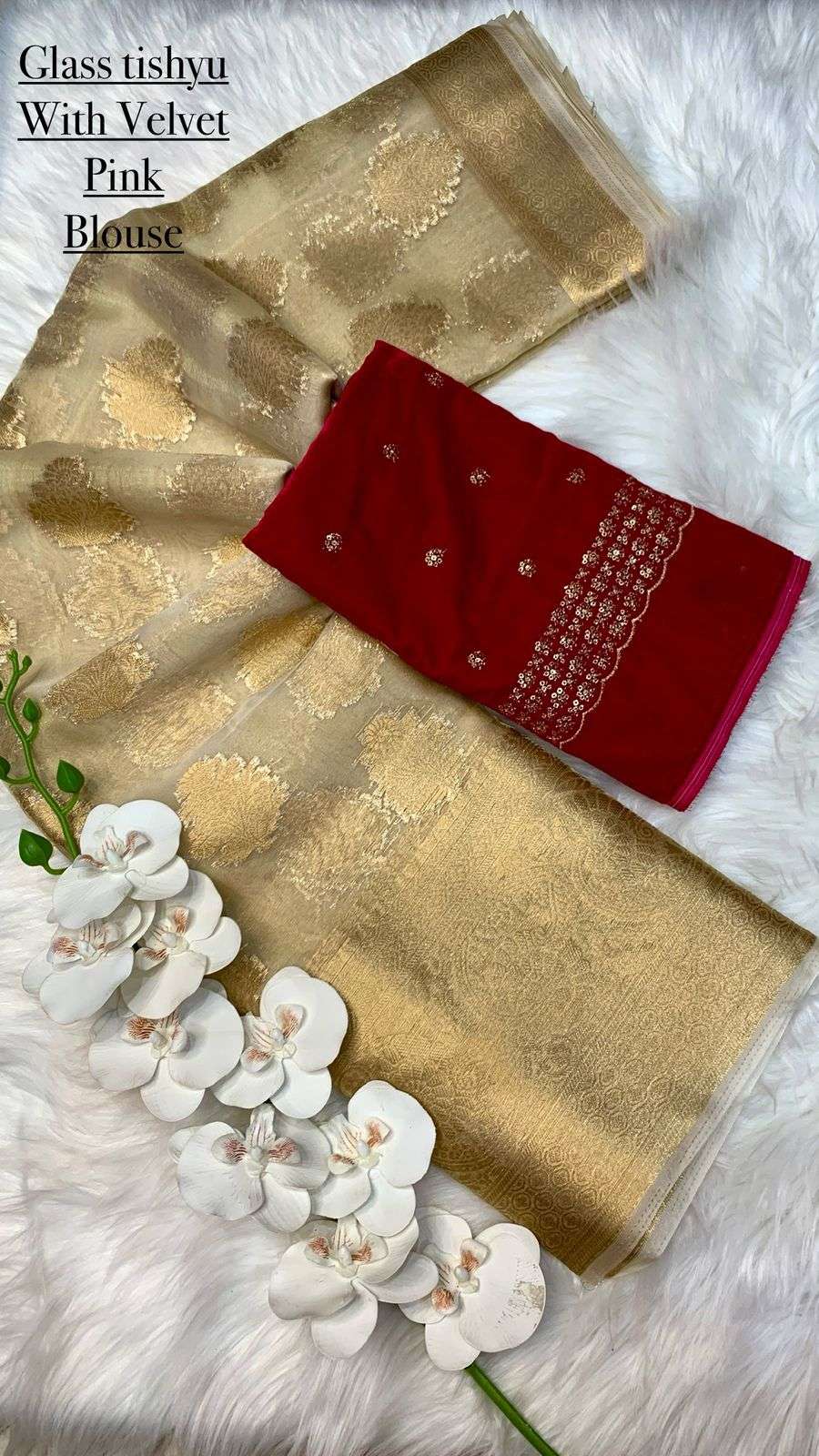 HOS Kasturi Tissue Silk Saree with Zari Weaving & Dual Blouses - House Of ShiVisha