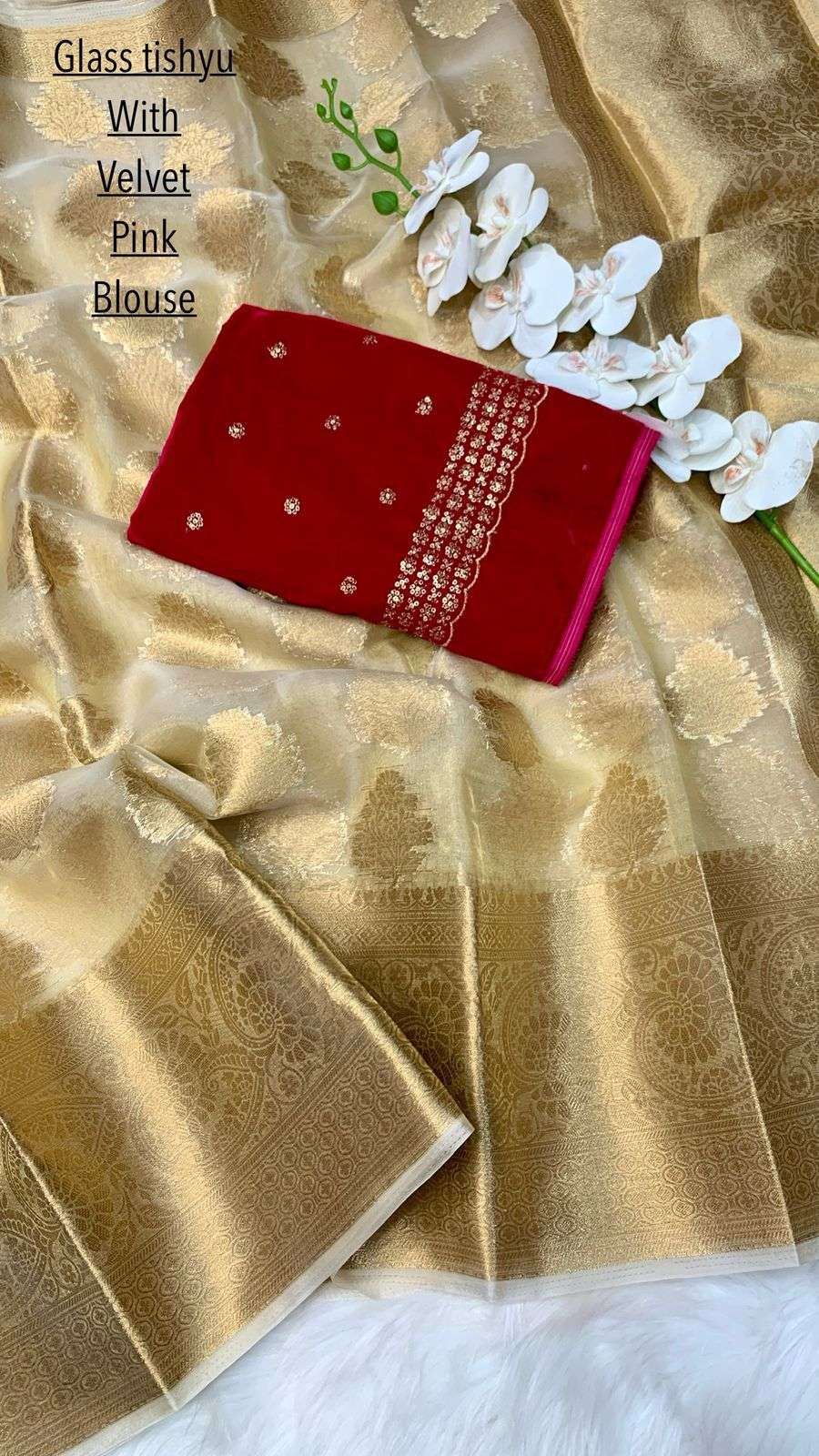 HOS Kasturi Tissue Silk Saree with Zari Weaving & Dual Blouses - House Of ShiVisha