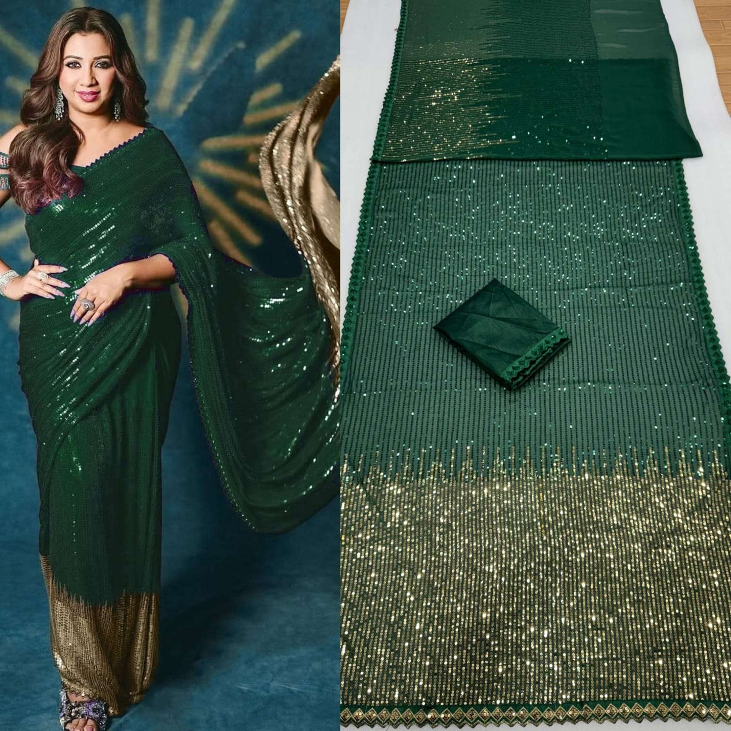 HOS DF 3458 Georgette Sequins Saree with Silk Blouse - House Of ShiVisha
