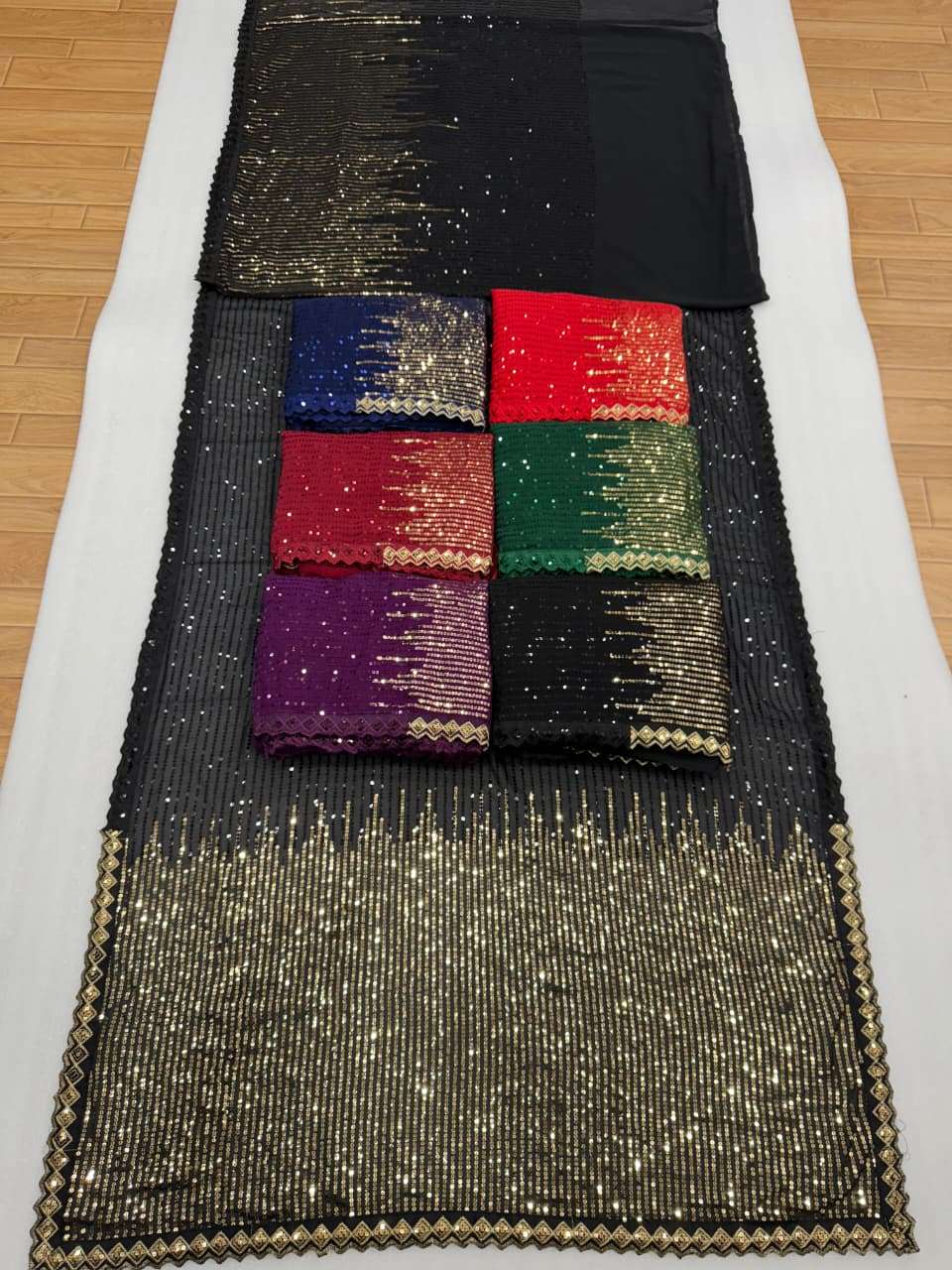 HOS DF 3458 Georgette Sequins Saree with Silk Blouse - House Of ShiVisha