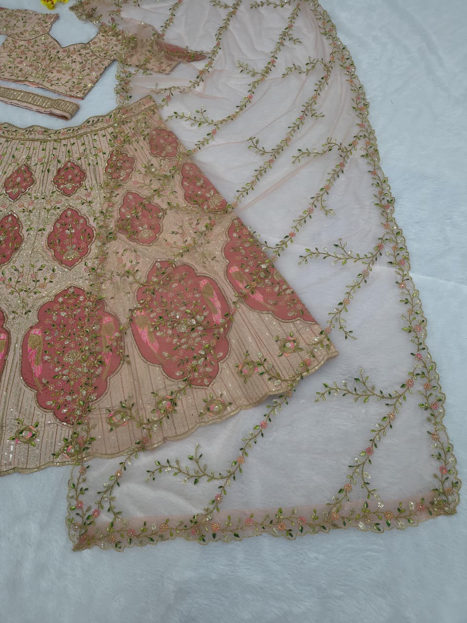 HOS HC-1090 Slub Silk Designer Lehenga with Sequins & Net Dupatta - House Of ShiVisha