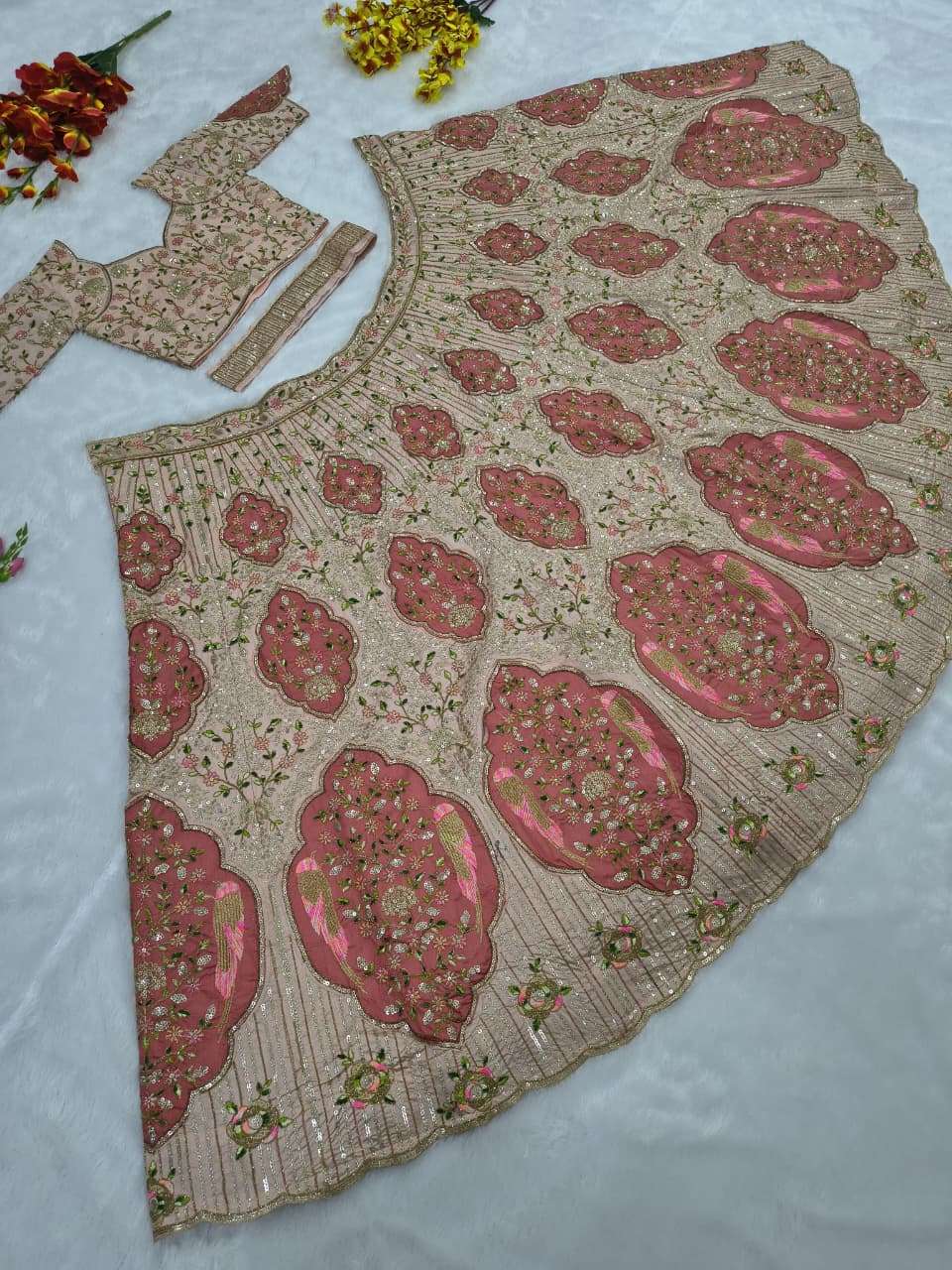 HOS HC-1090 Slub Silk Designer Lehenga with Sequins & Net Dupatta - House Of ShiVisha