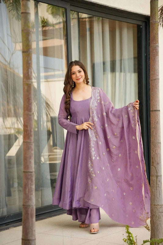HOS Lavender Bless Suit Set with Embroidered Kurta & Dupatta