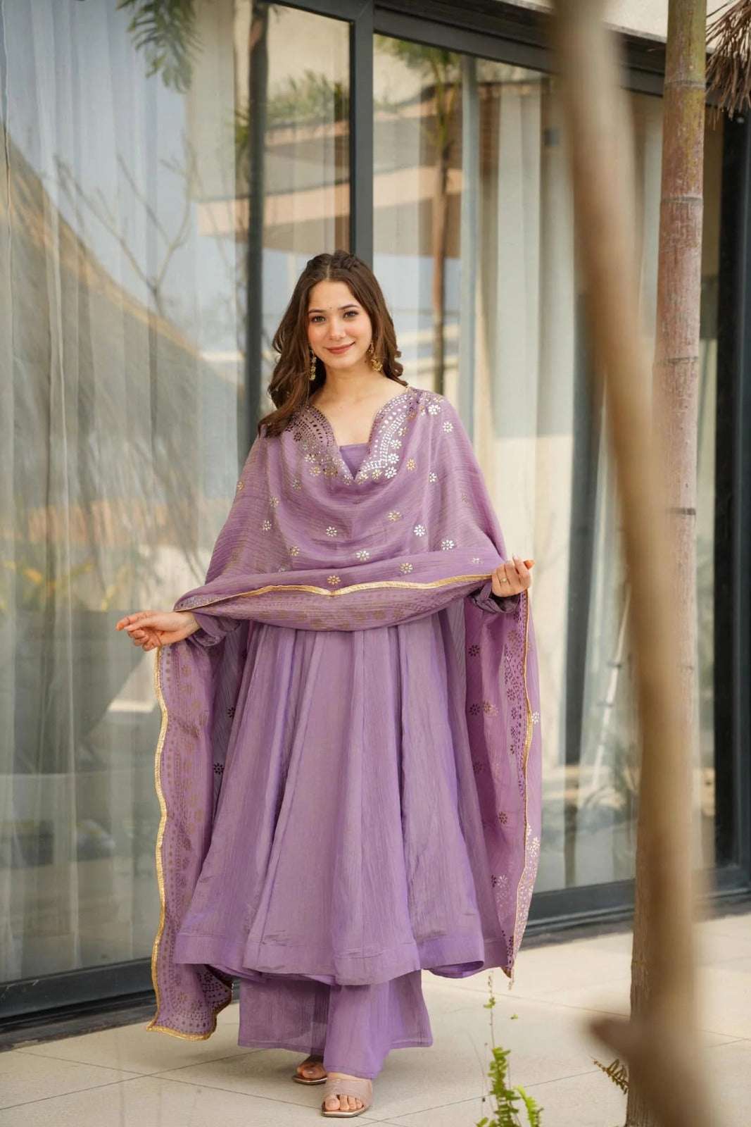 HOS Lavender Bless Suit Set with Embroidered Kurta & Dupatta