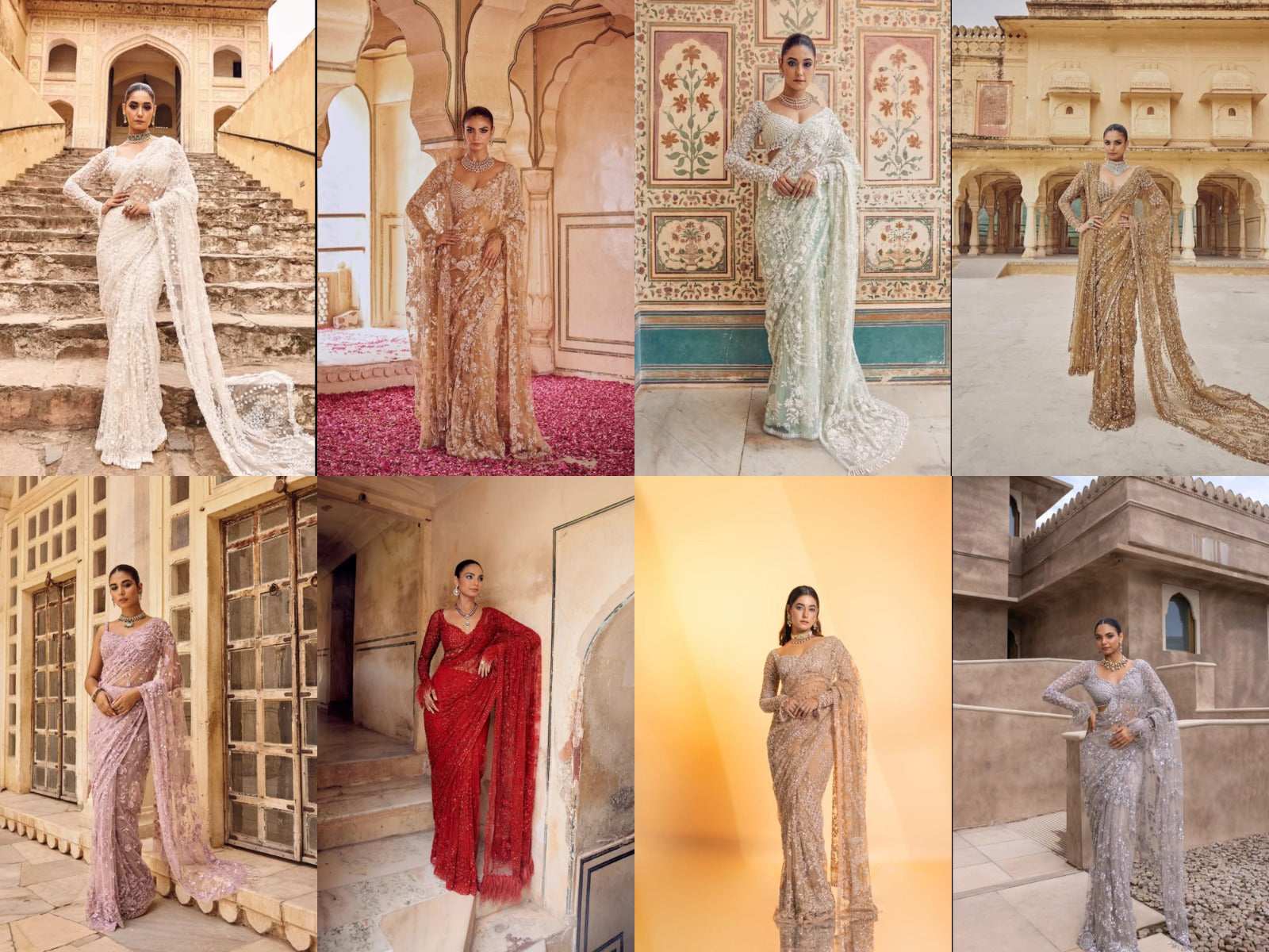 HOS NET SPECIAL Mono Net Sequins Saree with Embroidered Blouse