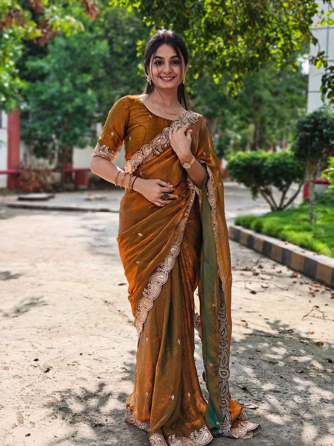 HOS Fendy Chiffon Saree with Shaded Sequins Embroidery