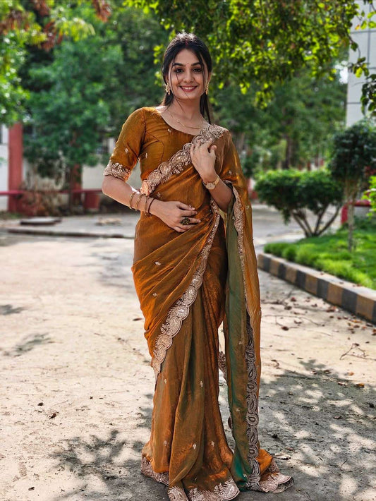 HOS Fendy Chiffon Saree with Shaded Sequins Embroidery