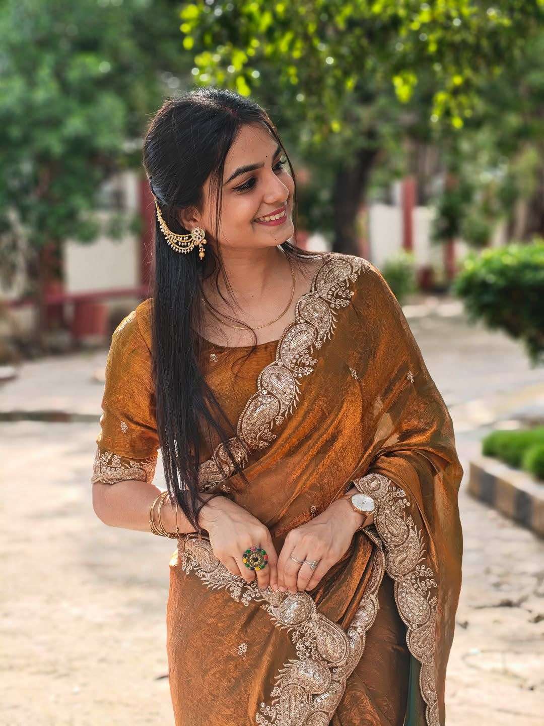 HOS Fendy Chiffon Saree with Shaded Sequins Embroidery