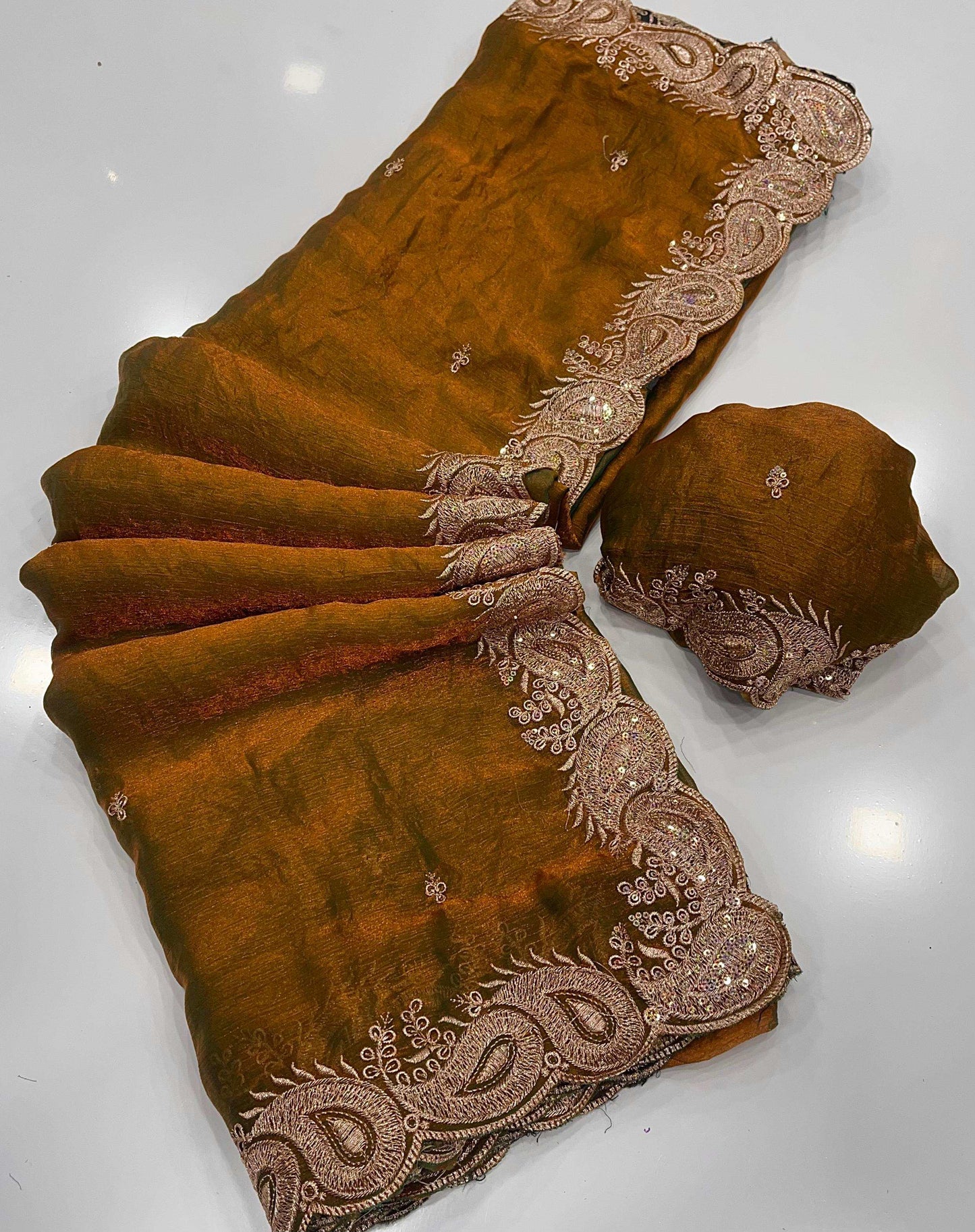 HOS Fendy Chiffon Saree with Shaded Sequins Embroidery