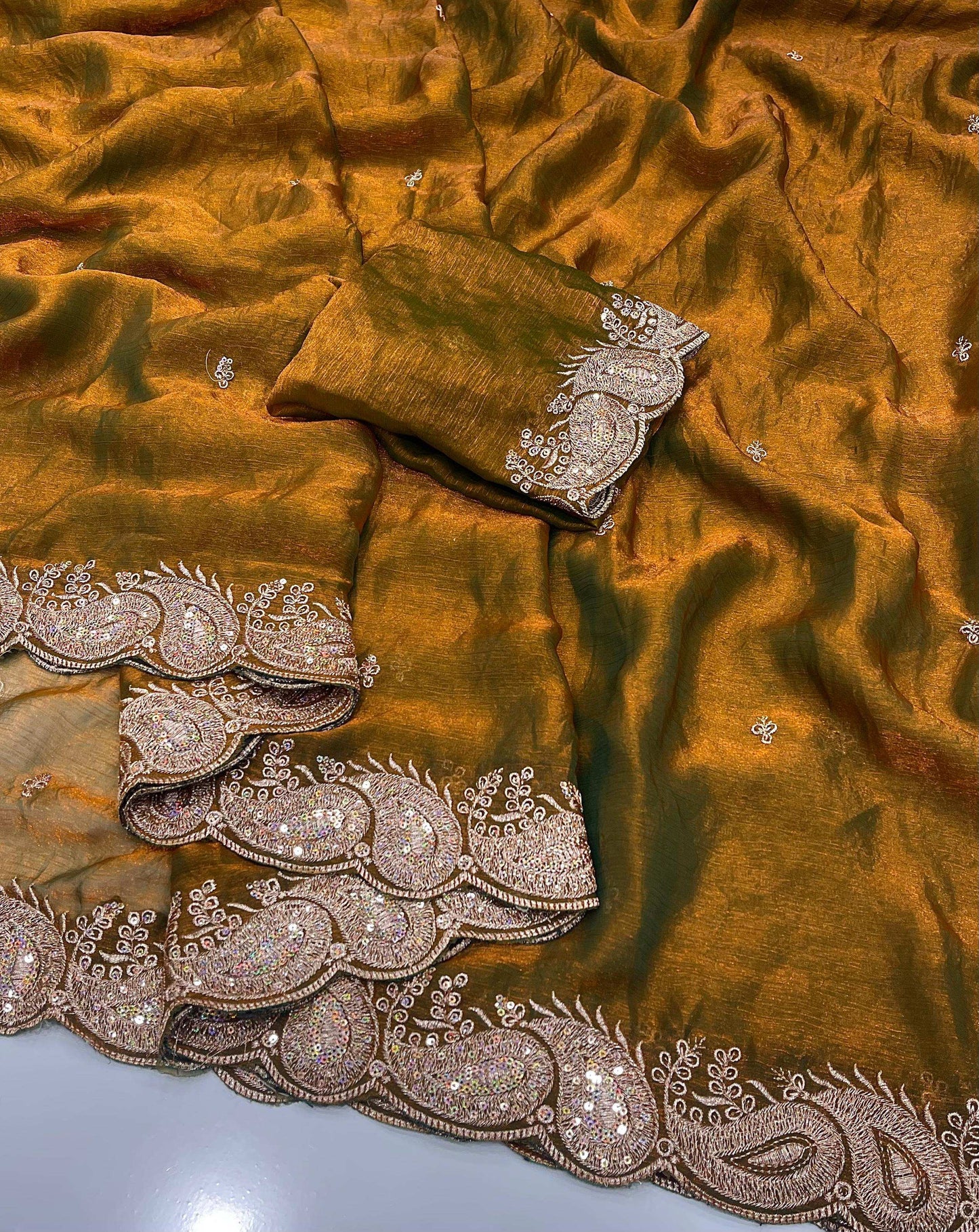 HOS Fendy Chiffon Saree with Shaded Sequins Embroidery