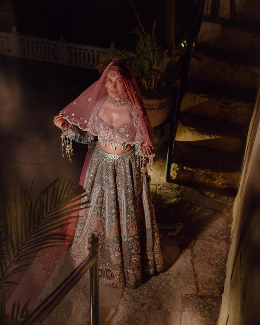 Premium Kasturi Silk Lehenga – Heavy Embroidery & Sequins Work – Double Inner CanCan | House of ShiVisha™ | Code: HOS-LH971 -