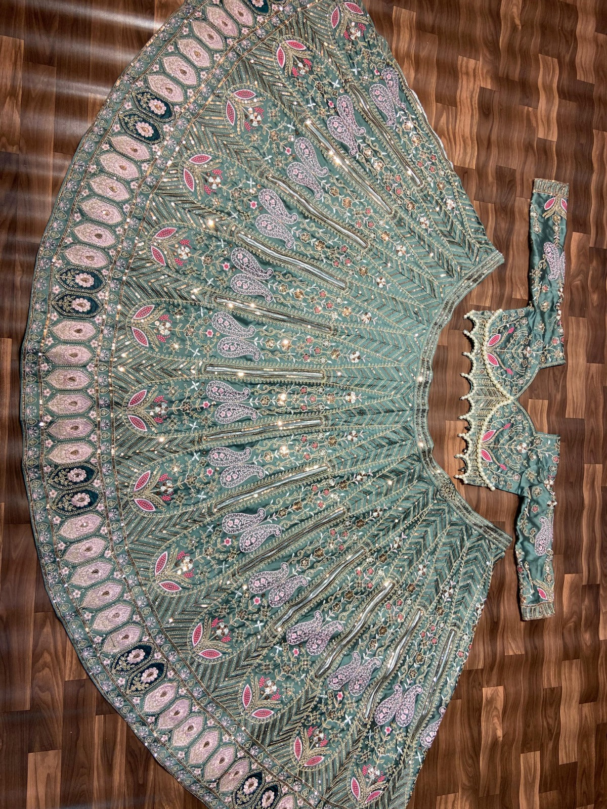 Premium Kasturi Silk Lehenga – Heavy Embroidery & Sequins Work – Double Inner CanCan | House of ShiVisha™ | Code: HOS-LH971 -