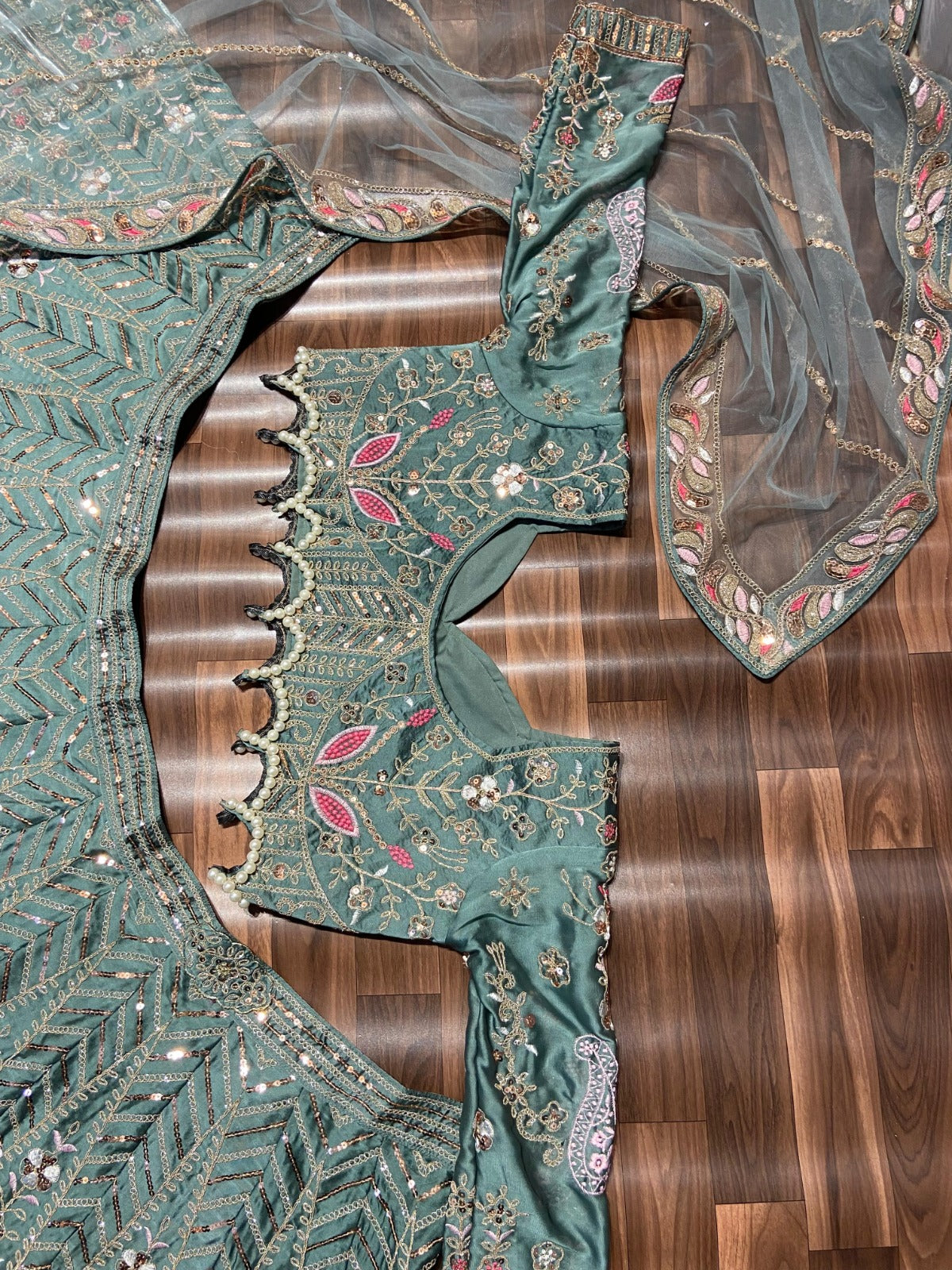 Premium Kasturi Silk Lehenga – Heavy Embroidery & Sequins Work – Double Inner CanCan | House of ShiVisha™ | Code: HOS-LH971 -