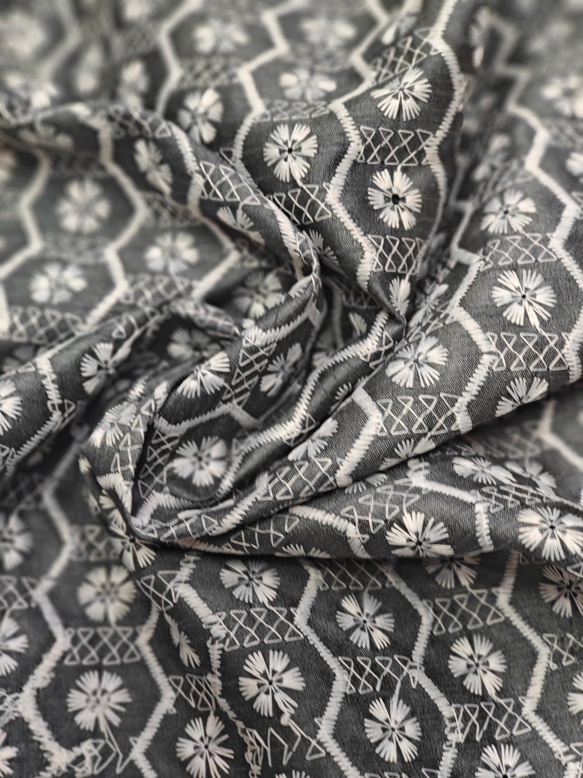 Dark Teal Embroidered Fabric – Premium Cotton Blend (10 Meter Set) - House Of ShiVishaboutique designer fabriccotton blend embroidery material.dark teal fabric