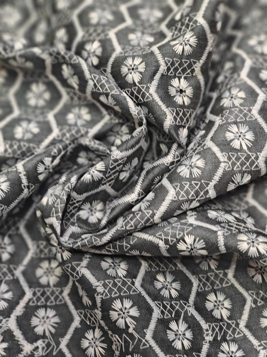 Dark Teal Embroidered Fabric – Premium Cotton Blend (10 Meter Set) - House Of ShiVishaboutique designer fabriccotton blend embroidery material.dark teal fabric