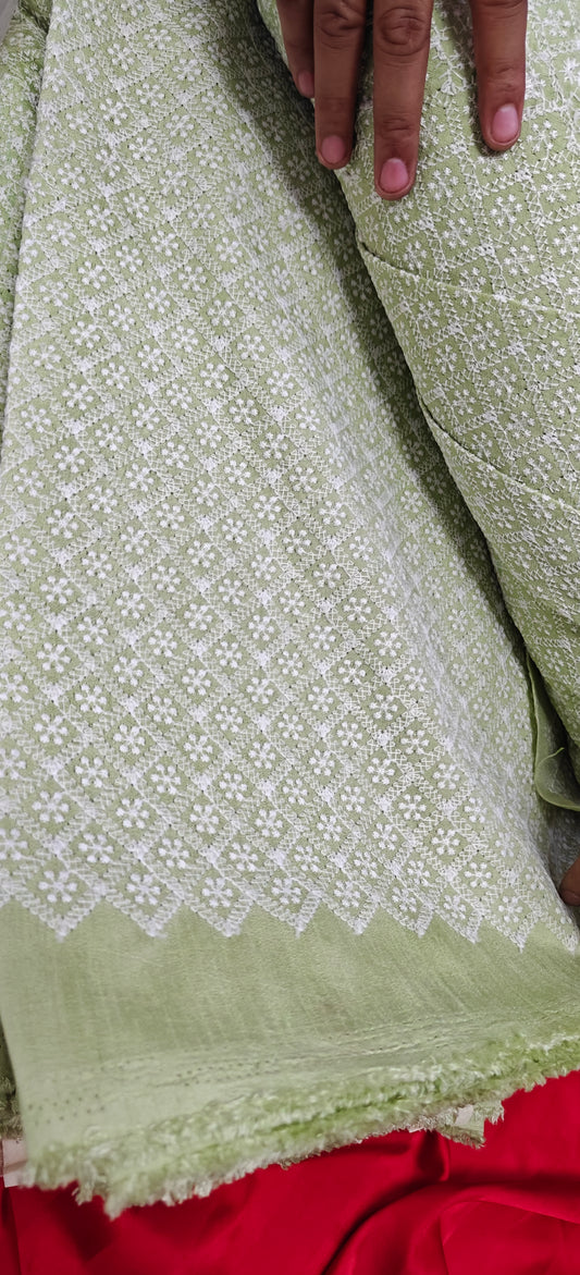 Pastel Green Chikan Embroidery Cotton Kurta Fabric – House of ShiVisha