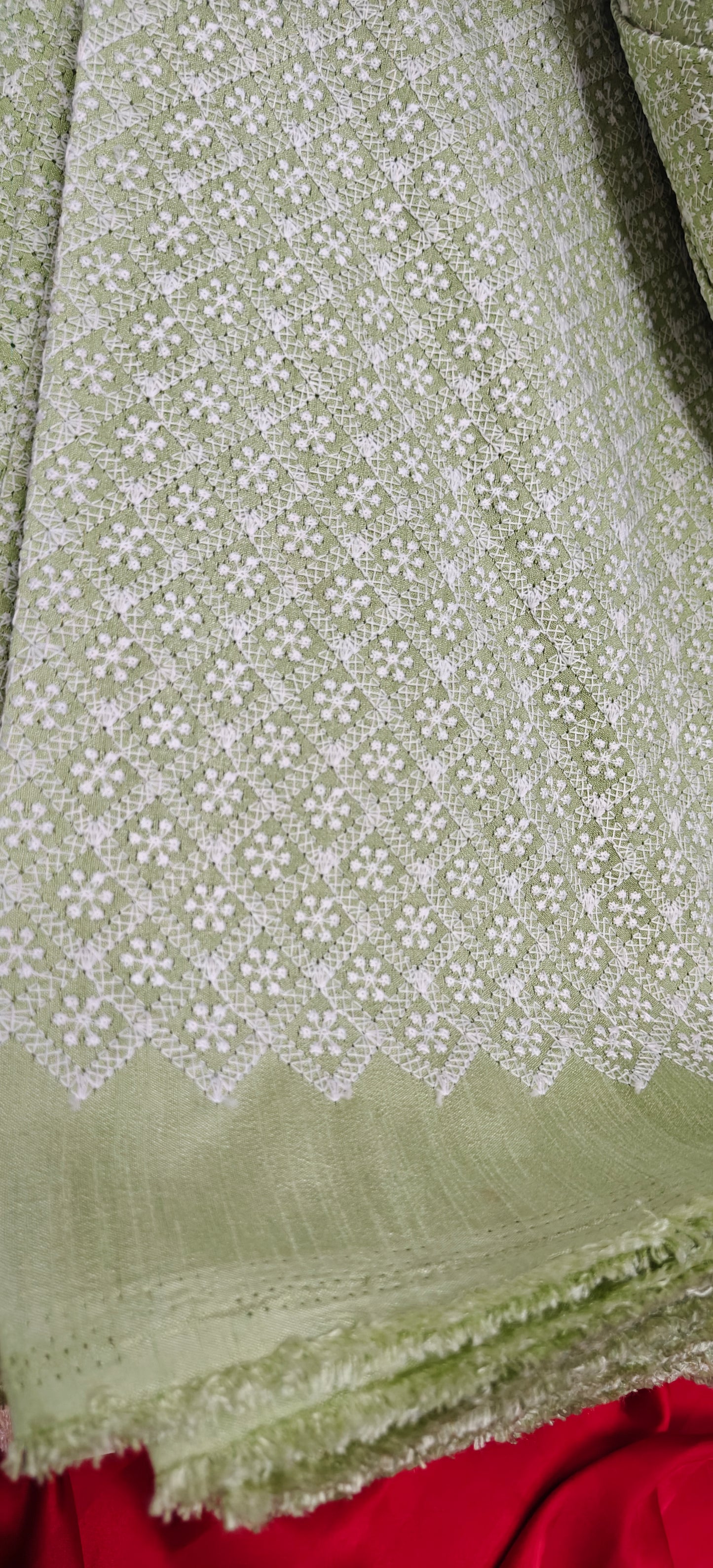 Pastel Green Chikan Embroidery Cotton Kurta Fabric – House of ShiVisha