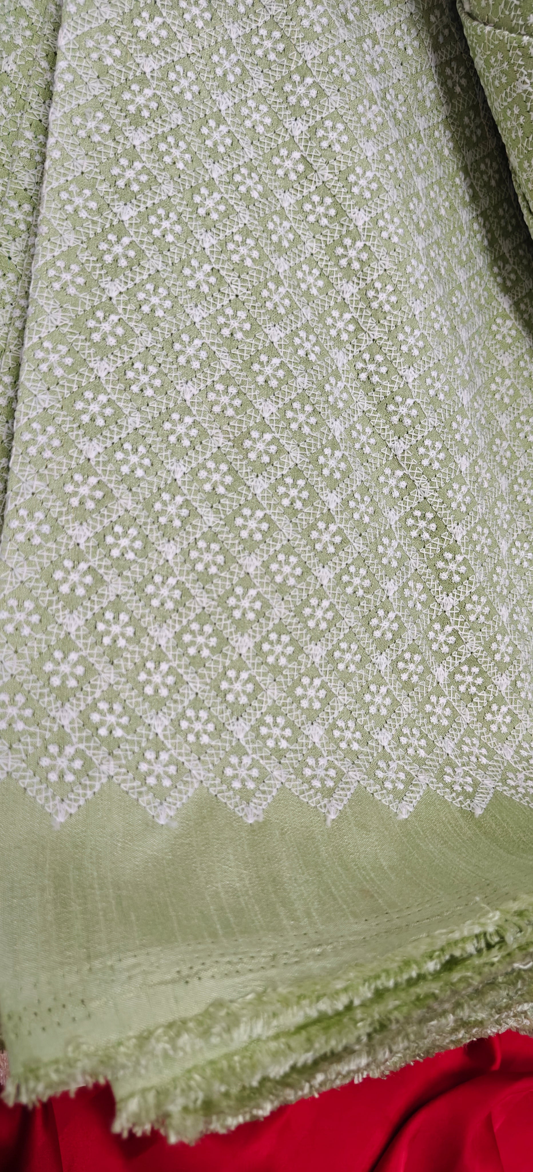 Pastel Green Chikan Embroidery Cotton Kurta Fabric – House of ShiVisha