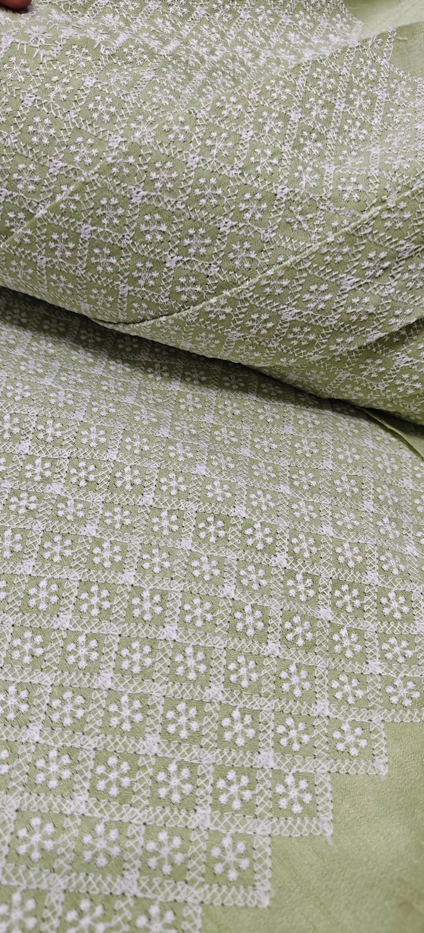 Pastel Green Chikan Embroidery Cotton Kurta Fabric – House of ShiVisha