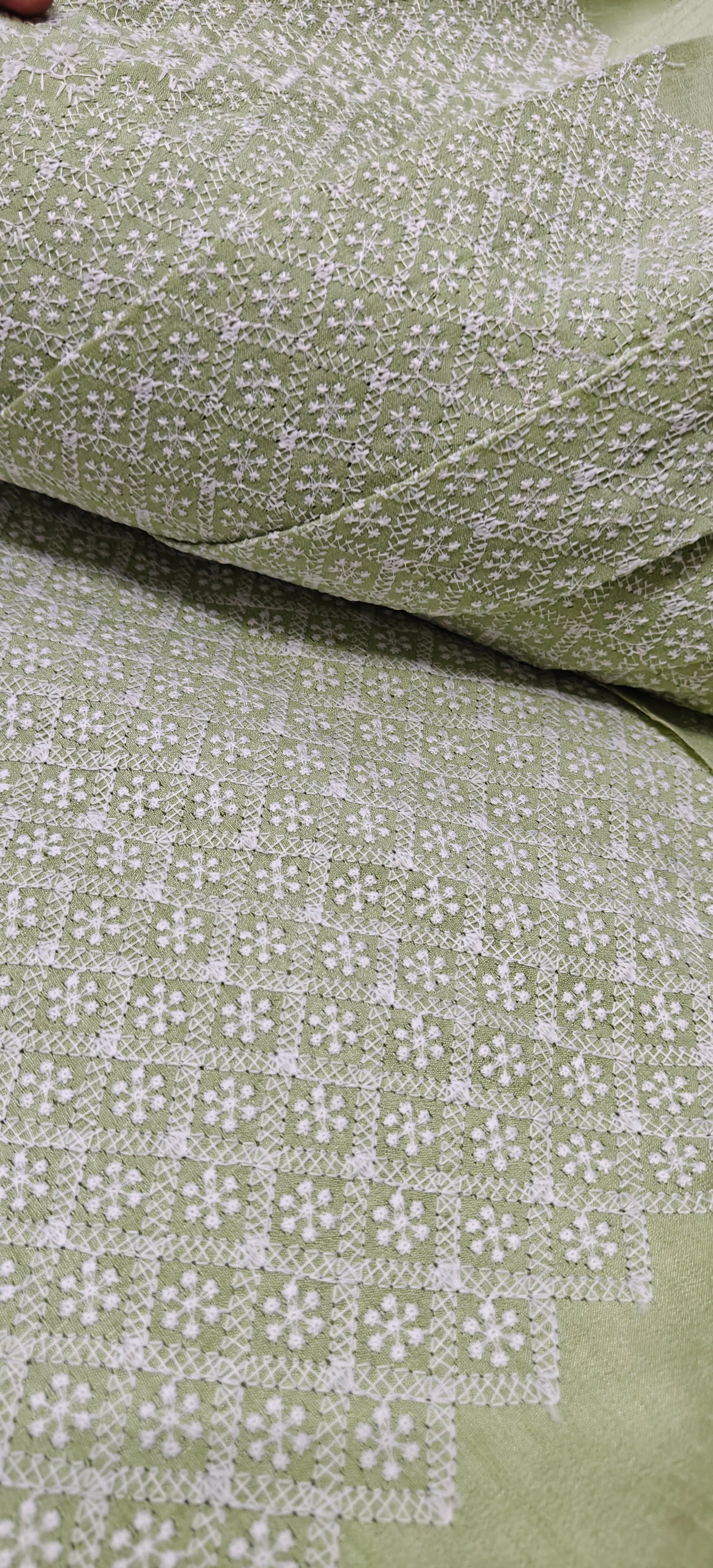 Pastel Green Chikan Embroidery Cotton Kurta Fabric – House of ShiVisha