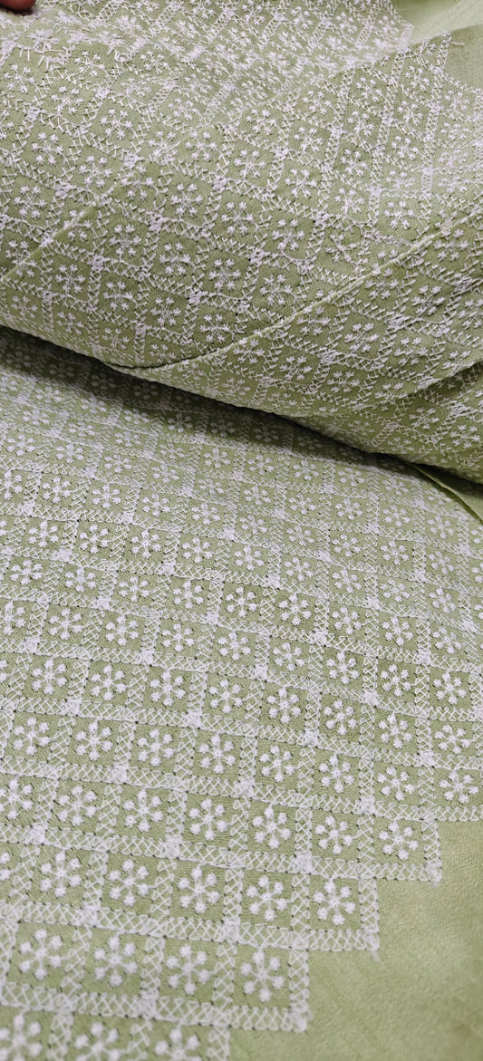 Pastel Green Chikan Embroidery Cotton Kurta Fabric – House of ShiVisha