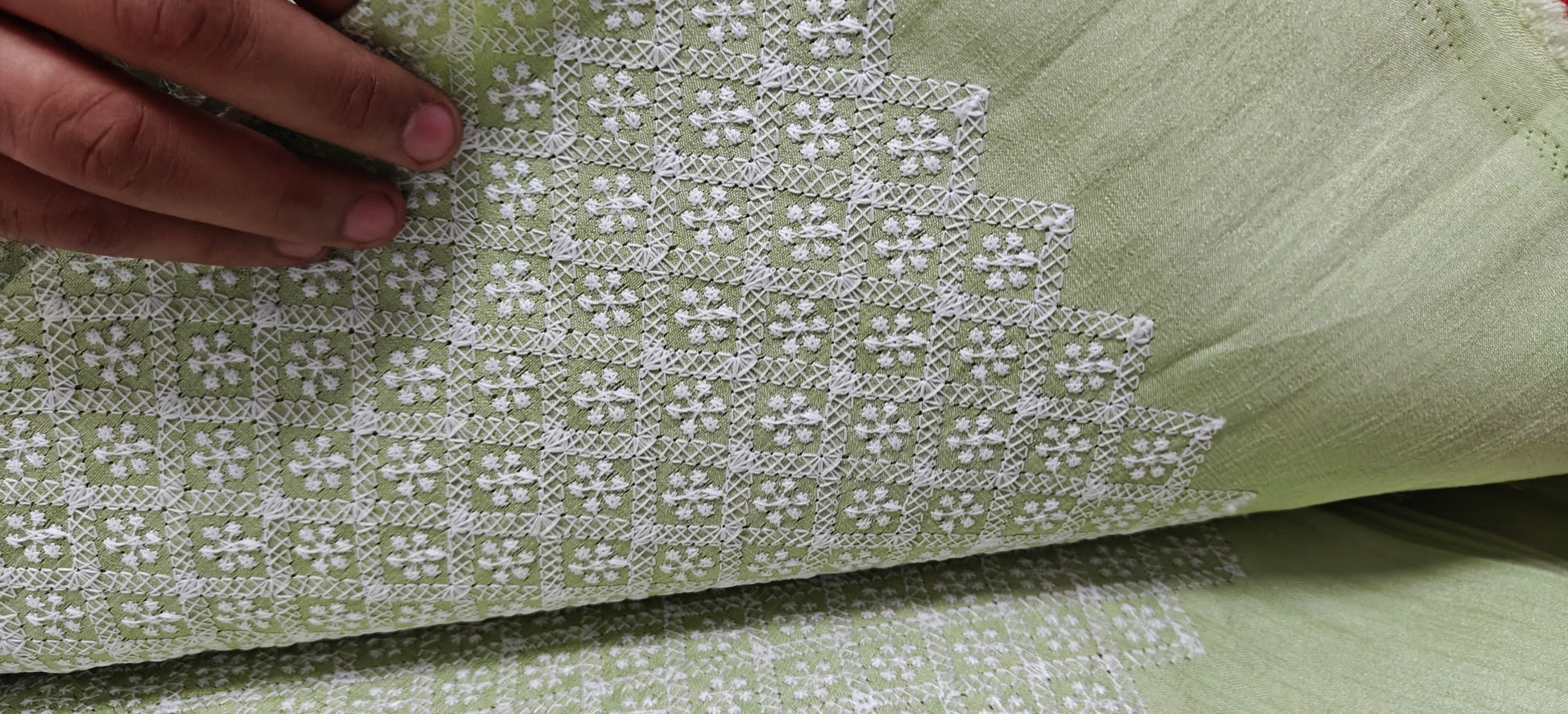 Pastel Green Chikan Embroidery Cotton Kurta Fabric – House of ShiVisha
