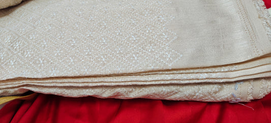 Premium Beige Chikankari Embroidered Fabric – Handcrafted Cotton Blend Material for Kurta, Saree & Ethnic Wear (10 Meter Set)