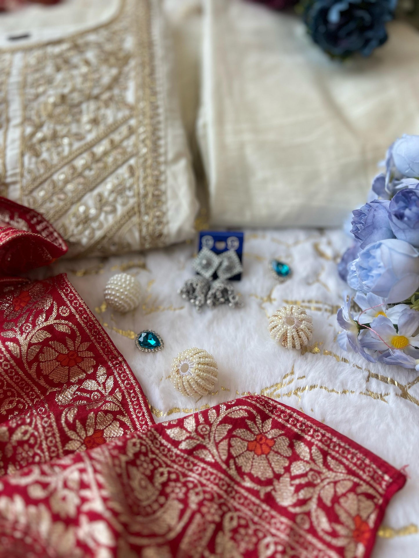 Jashn-E-Bahaaraa Anarkali Kurti Pant Dupatta Set – Banana Silk with Banarasi Dupatta & Golden Zari Work | House of ShiVisha™