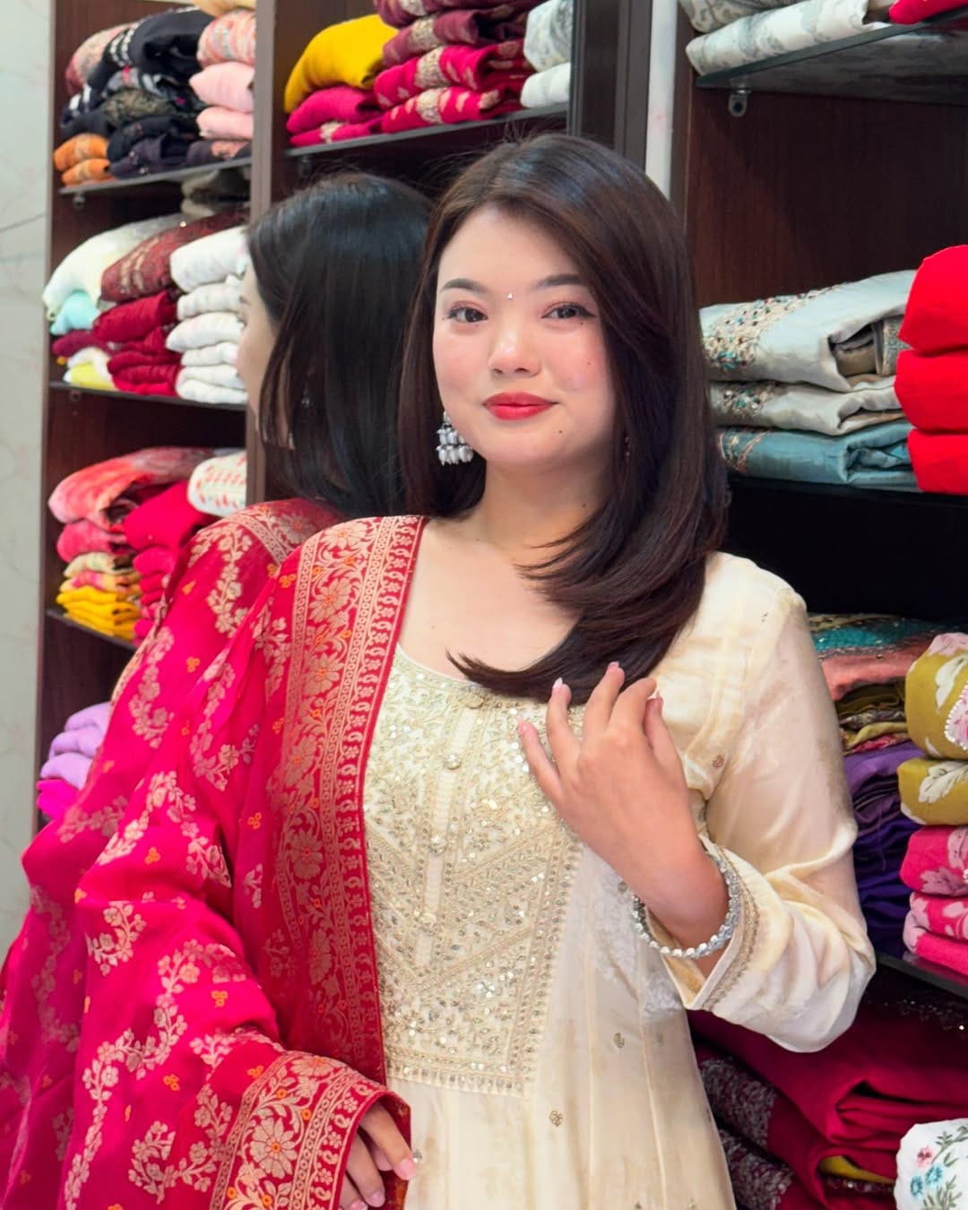 Jashn-E-Bahaaraa Anarkali Kurti Pant Dupatta Set – Banana Silk with Banarasi Dupatta & Golden Zari Work | House of ShiVisha™