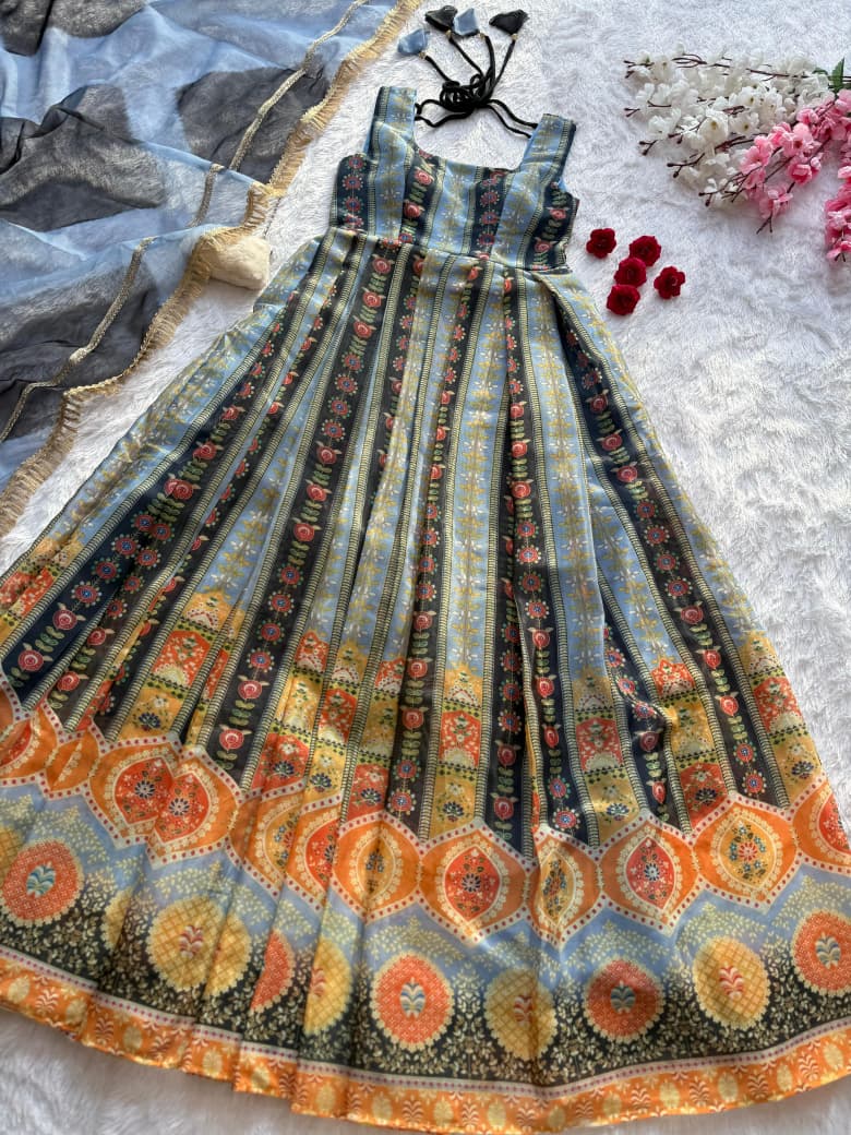 SCNX-1166 Jimmy Organza Silk Digital Printed Anarkali Gown – Designer Dupatta with Lace Border | House of ShiVisha™ | Modern Grace Edition