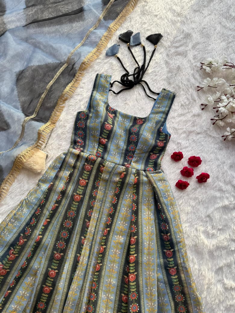 SCNX-1166 Jimmy Organza Silk Digital Printed Anarkali Gown – Designer Dupatta with Lace Border | House of ShiVisha™ | Modern Grace Edition
