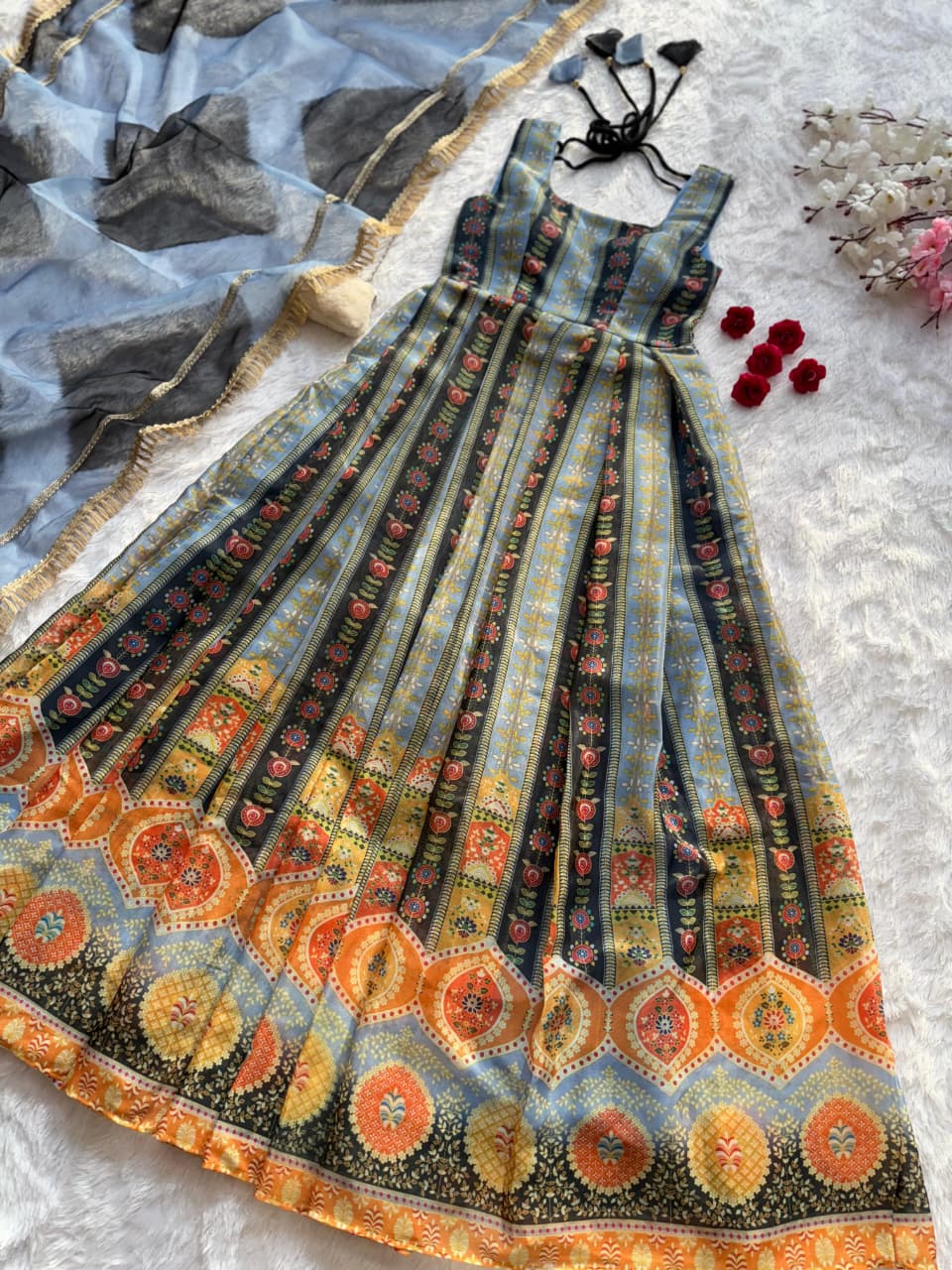 SCNX-1166 Jimmy Organza Silk Digital Printed Anarkali Gown – Designer Dupatta with Lace Border | House of ShiVisha™ | Modern Grace Edition