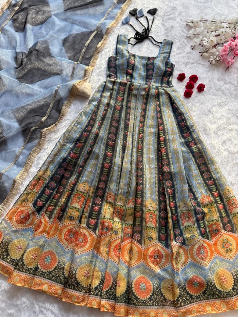SCNX-1166 Jimmy Organza Silk Digital Printed Anarkali Gown – Designer Dupatta with Lace Border | House of ShiVisha™ | Modern Grace Edition