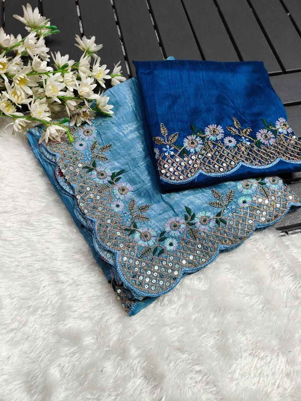 KK-0285 Gold Crush Silk Saree – C-Pallu Embroidery, Sequins & Zari Work with Mono Banglory Blouse | House of ShiVisha™