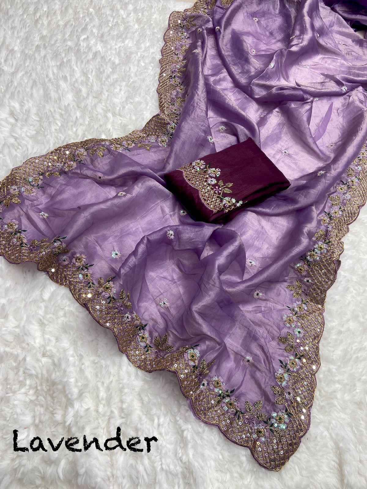 KK-0285 Gold Crush Silk Saree – C-Pallu Embroidery, Sequins & Zari Work with Mono Banglory Blouse | House of ShiVisha™