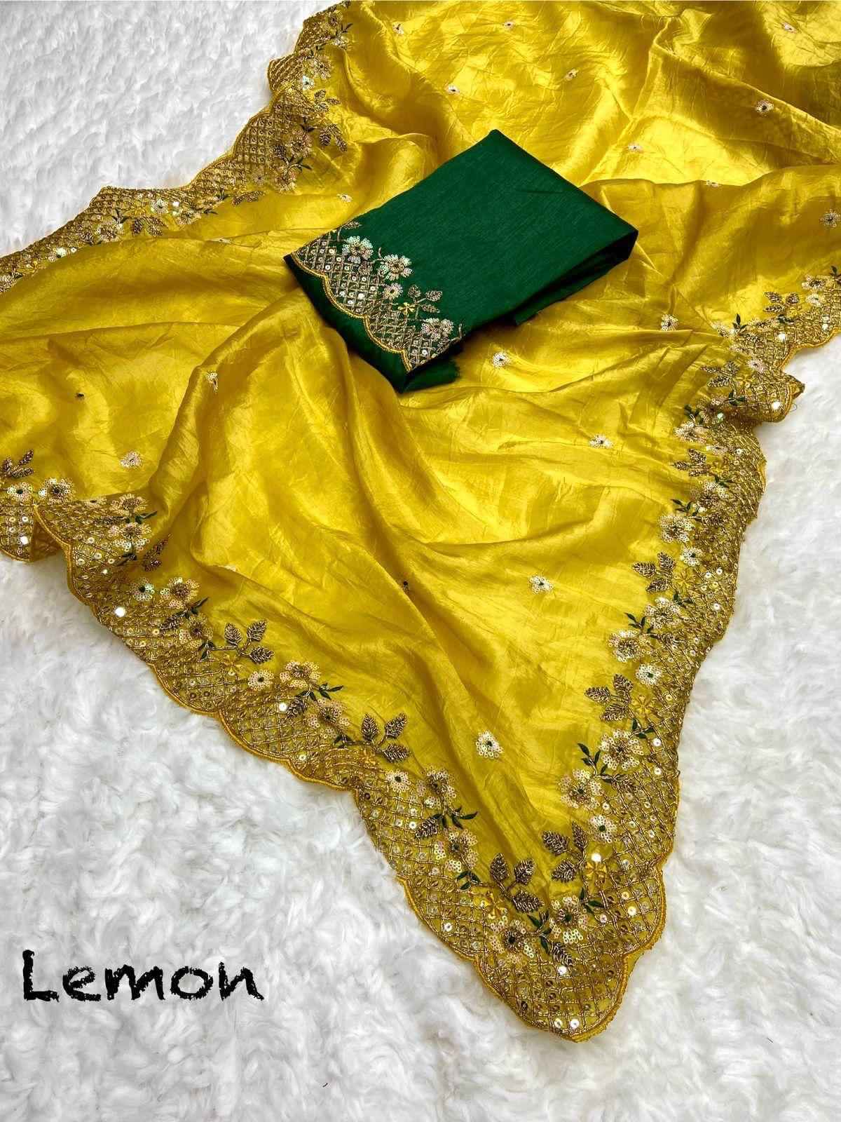 KK-0285 Gold Crush Silk Saree – C-Pallu Embroidery, Sequins & Zari Work with Mono Banglory Blouse | House of ShiVisha™