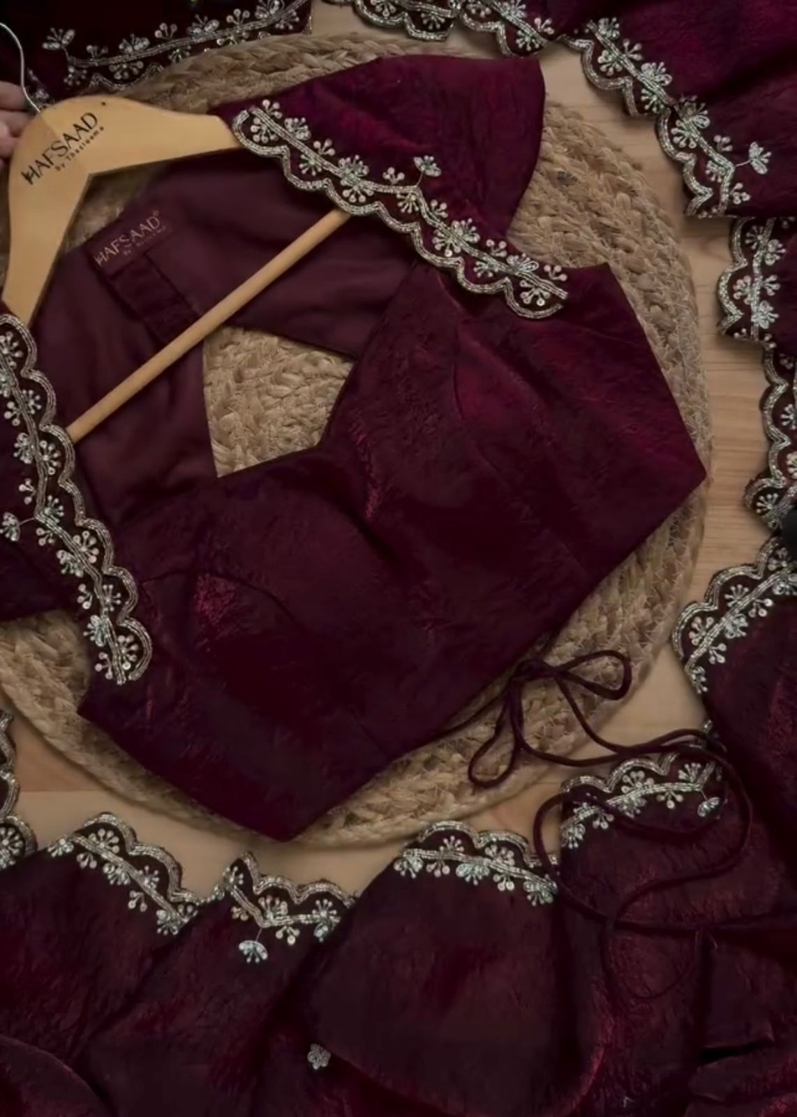 KK-FATIMA Fancy Satin Silk Saree – Handcrafted Khatli Katdana Work with Cutwork Border & Matching Blouse | House of ShiVisha™ | Designer Luxe Edition