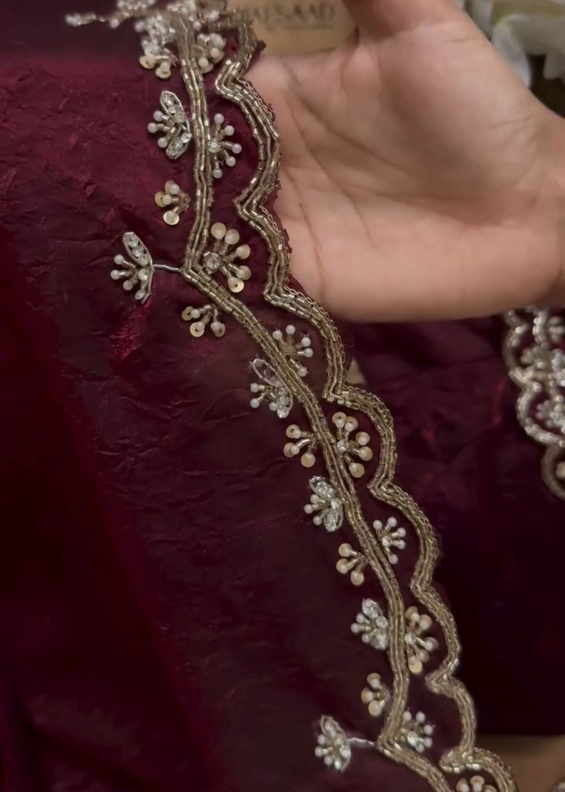 KK-FATIMA Fancy Satin Silk Saree – Handcrafted Khatli Katdana Work with Cutwork Border & Matching Blouse | House of ShiVisha™ | Designer Luxe Edition