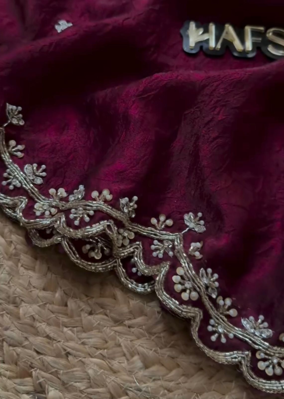 KK-FATIMA Fancy Satin Silk Saree – Handcrafted Khatli Katdana Work with Cutwork Border & Matching Blouse | House of ShiVisha™ | Designer Luxe Edition