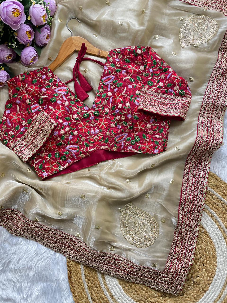 KK-KIMORA Zimmy Choo Silk Saree – Multi Thread, Coding & Sequin Embroidery with Mono Banglory Blouse | House of ShiVisha™