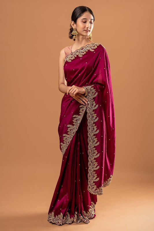 KK–0136 Black Rangoli Silk Saree – Rivet, Zari & Sequin Embroidery with Cutwork Lace Border | House of ShiVisha™ - Image 1